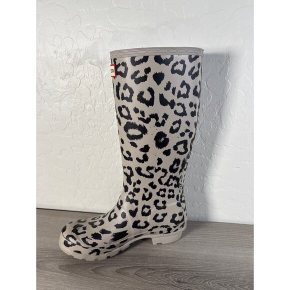 Hunter Original Leopard Print Refined Tall Waterproof Rain Boots Size 5.5 Gray - Picture 2 of 7
